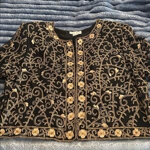 Laurence Kazar Black and Gold Silk Jacket